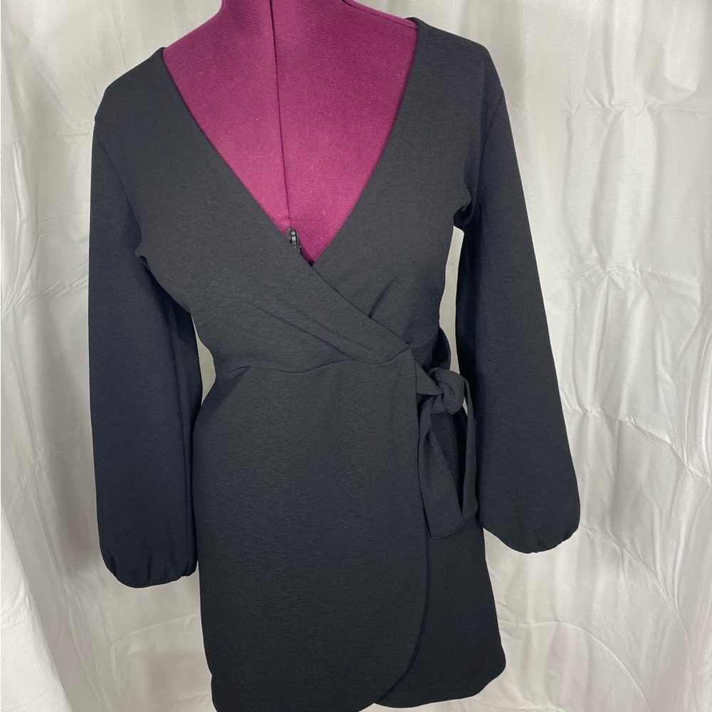 Madewell Black Wrap Dress with Balloon Sleeves, Size Medium